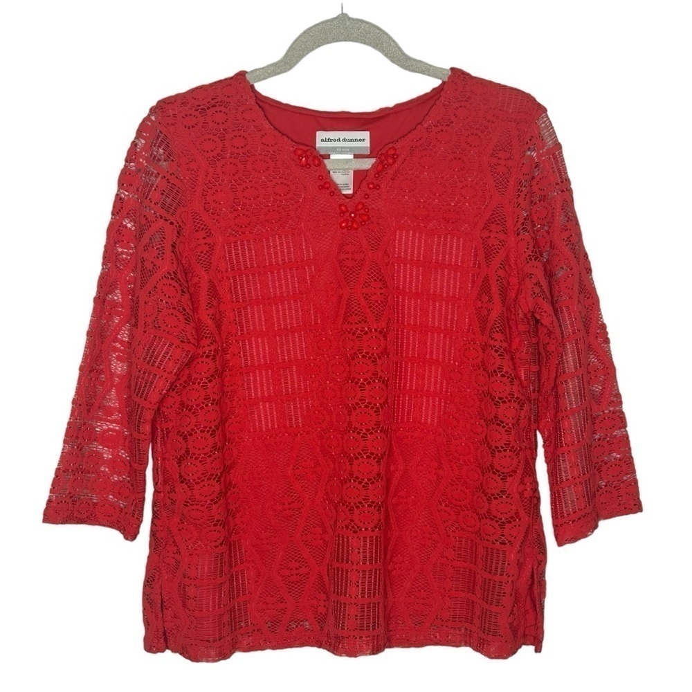 Alfred Dunner Coral Crochet Blouse NWT
